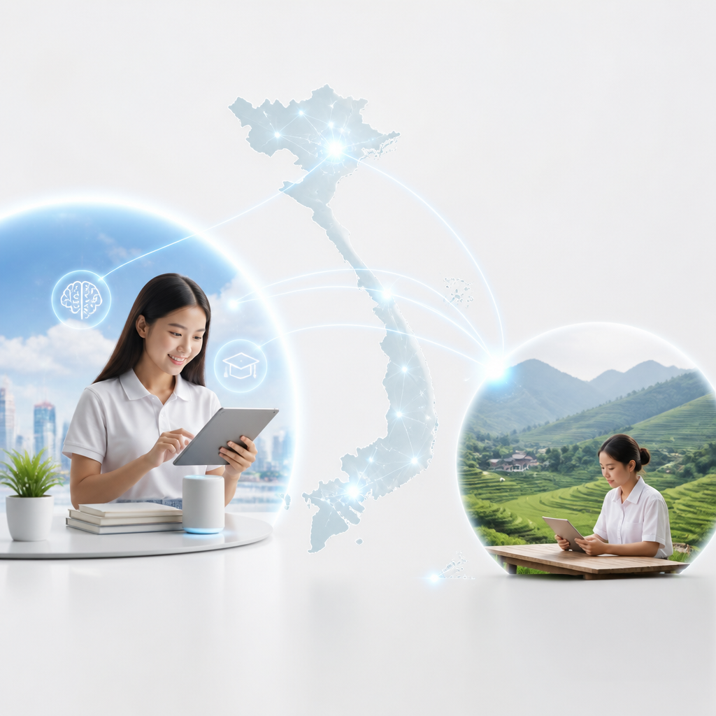 Học sinh ở khu vực kém phát triển với ít công nghệ, tượng trưng cho vấn đề công bằng kỹ thuật số trong giáo dục